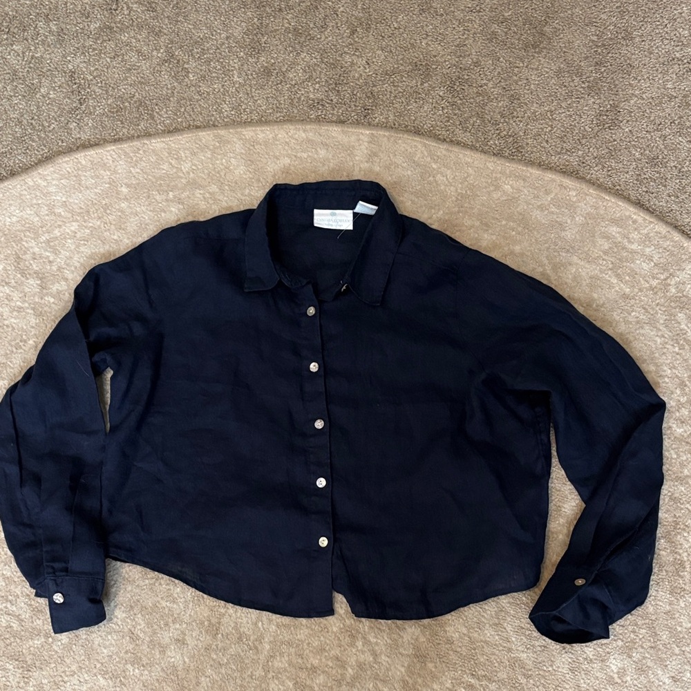 Cynthia Rowley Navy Button-Front Long Sleeve Blouse